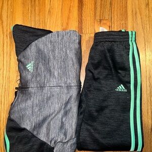 Adidas Kids Black and Gray Joggers with Green Stripes